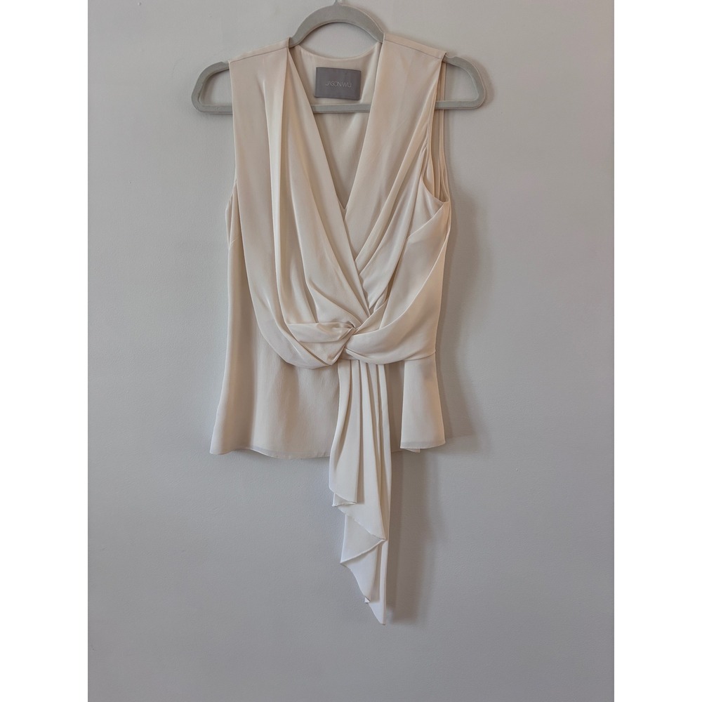 Jason Wu Cream Silk Draped Knot Front Sleeveless Blouse Top Ivory Size 4